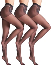 3 Pairs Women's 20D Sheer Tights, Ultra Sheer Control Top Pantyhose for Ladies