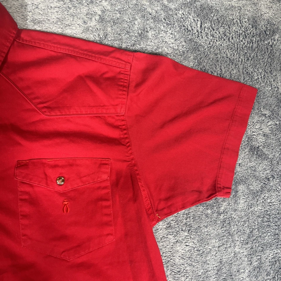 Camisa Vaquera DE COLECCIÓN Perla Abotonada Para Hombre M Roja SS Bolsillos con Solapa Logo Foto 4 de 4