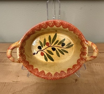 Italica ARS Oven Safe Ceramic Pottery Bowl With Handles Hsnd Painted 9  Olives