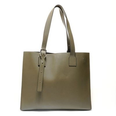 Authentic LOEWE Buckle Horizontal Leather Khaki Tote Bag khaki  WS28481