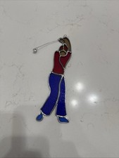 Vintage Stained Glass Golfer Sun catcher Ornament Window Art