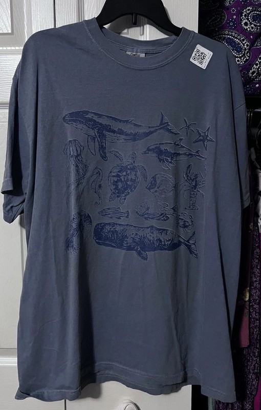 Sea Life T-shirt top XL New Blue Whale Turtle Starfish fish jellyfish 