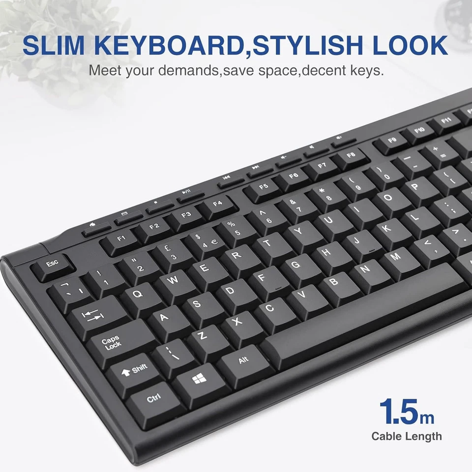 USB Wired Keyboard Full Size Office Keyboard Compatible with Mac PC Tablet - Image 2 of 4