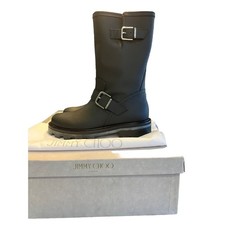 Women  s Jimmy Choo Black Rubberized Leather Biker II Boots Black Size 38