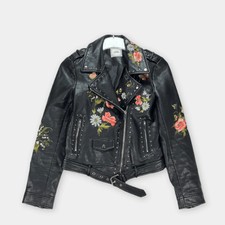 Wunderschöne Pimkie Kunstlederjacke Damen Gr. S mit Nieten + Blumen-Stickerei
