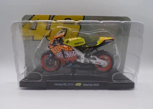 Moto Miniature Honda RC211V 2003 Au 1/18 - Modèle Métal Solido N°15 Bleu Et Jaune