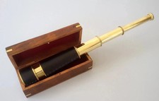 NAUTICAL BRASS SPYGLASS TELESCOPE WITH WOODEN BOX MARINE BRASS TELESCOPE