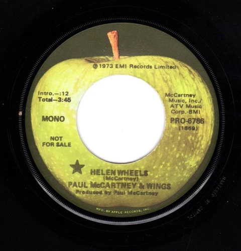 Beatles (Paul) "Helen Wheels" 1973 US Apple Mono / Stereo Promotional Copy 45