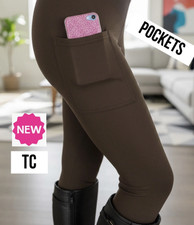 NEW TC Womens Solid Brown Pocket Leggings YOGA WAIST Soft as Lularoe 