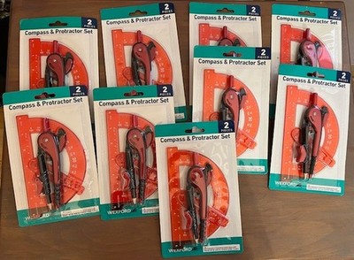 Lot of 9 Wexford Compass & Protractor Sets Geometry Measure Draw Angles Arcs