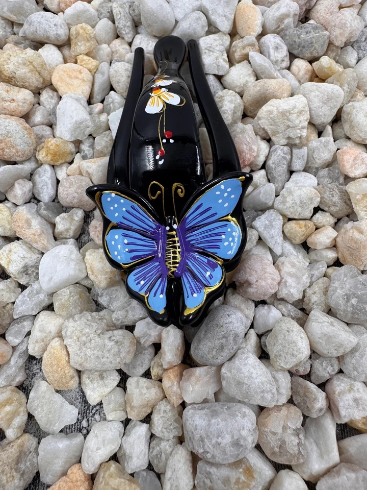 Pinza de pelo pintada a mano - mariposa azul grande Foto 3 de 4