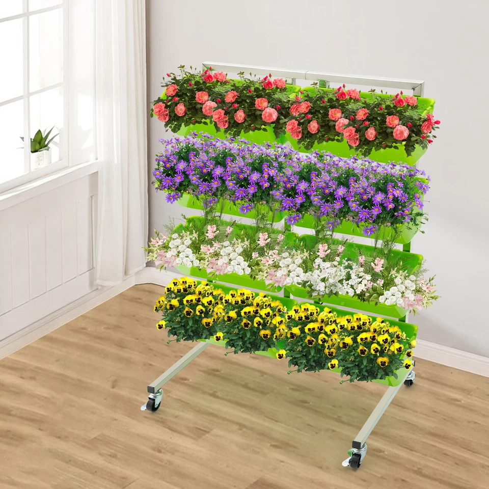 Soporte de exhibición de flores de acero inoxidable verde claro de 4 niveles con cubos de 8 piezas Foto 2 de 4