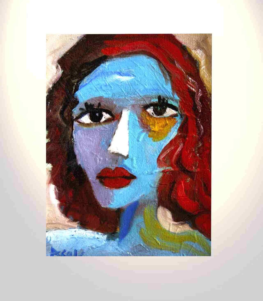 s12号】good blue(portrait_s) oil painting Cyan Abstract Art