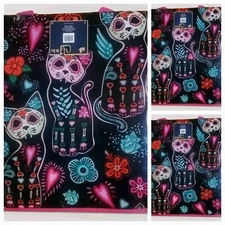 Lot of 3 Skull Skeleton Angel Cats Halloween Tote Shopping Bag Reusable  