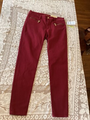 Michael Kors Izzy Skinny Mid Rise Pants Cinnabar Red Cotton Size 6
