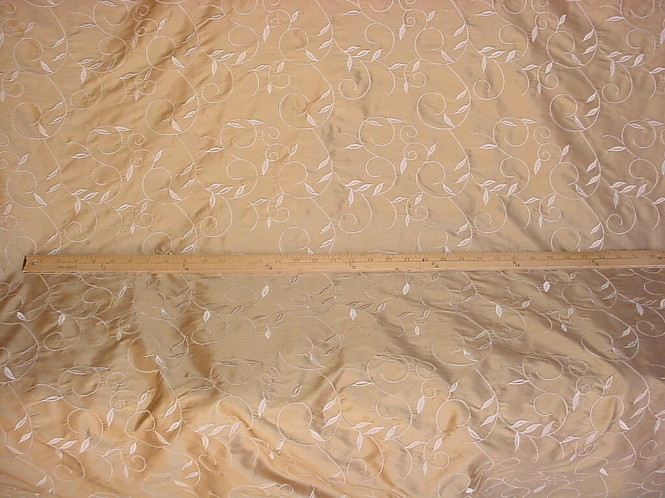 Kravet 24637 Antique Gold Embroidered Silk Scroll Vine Upholstery Fabric - Image 2 of 4