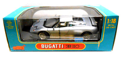 New in the Box ANSON Bugatti EB 110 Silver Diecast Metal Car 1:18 Scale +Display