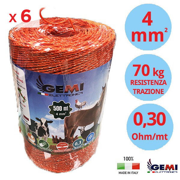 Filo Recinto Elettrico 500m - 4 Fili Di Rame Da 2.2mm&sup2; Per Animali