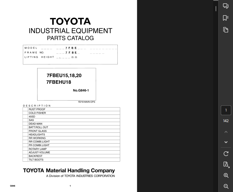 TOYOTA FORKLIFT 7FBEU20 SERVICE PARTS REPAIR SHOP MANUAL PDF FILE