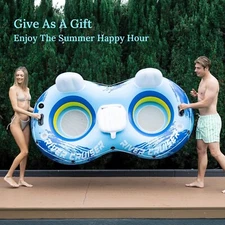 5-In-1 2 Person Double Pool Floats Adult Heavy Duty River Tube Chair Cup Holders