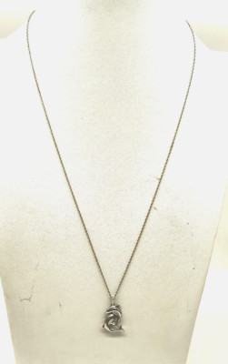 SCHÖNER Vintage Sterlingsilber 925 Diamanten, Delfine Anhänger & 24'' Kette #680