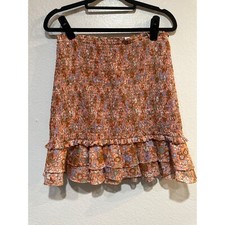 Veronica Beard Melodie Floral-Print Smocked Cotton Mini Skirt - Coral size 2
