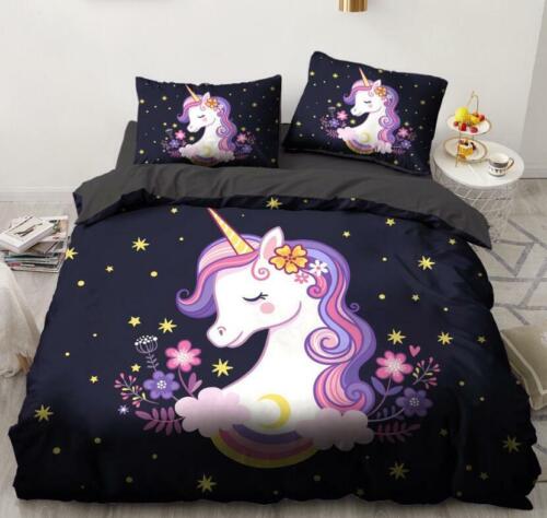 3D Purple Unicorn ZHUA1475 Bed Pillowcases Quilt Duvet Cover Set Queen King Zoe - Picture 1 of 5