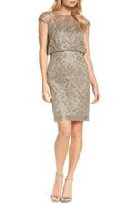 NWT TADASHI SHOJI EMBROIDERED METALLIC BLOUSON DRESS, Size 10