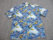 VINTAGE Paradise Found Shirt Mens Large Blue Aloha Hawaiian Under The Sea AOP