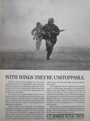 7/1990 PUB LOCKHEED GENERAL DYNAMICS BOEING YF-22 FIGHTER USAF GROUND TROOPS AD