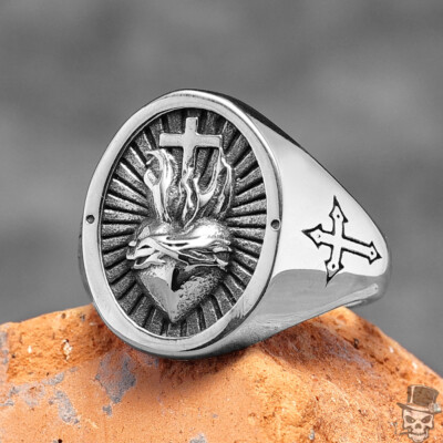 Sculpt Rings  Herz Gottes religiöser Kreuzring in Edelstahl US-Größe 7-13