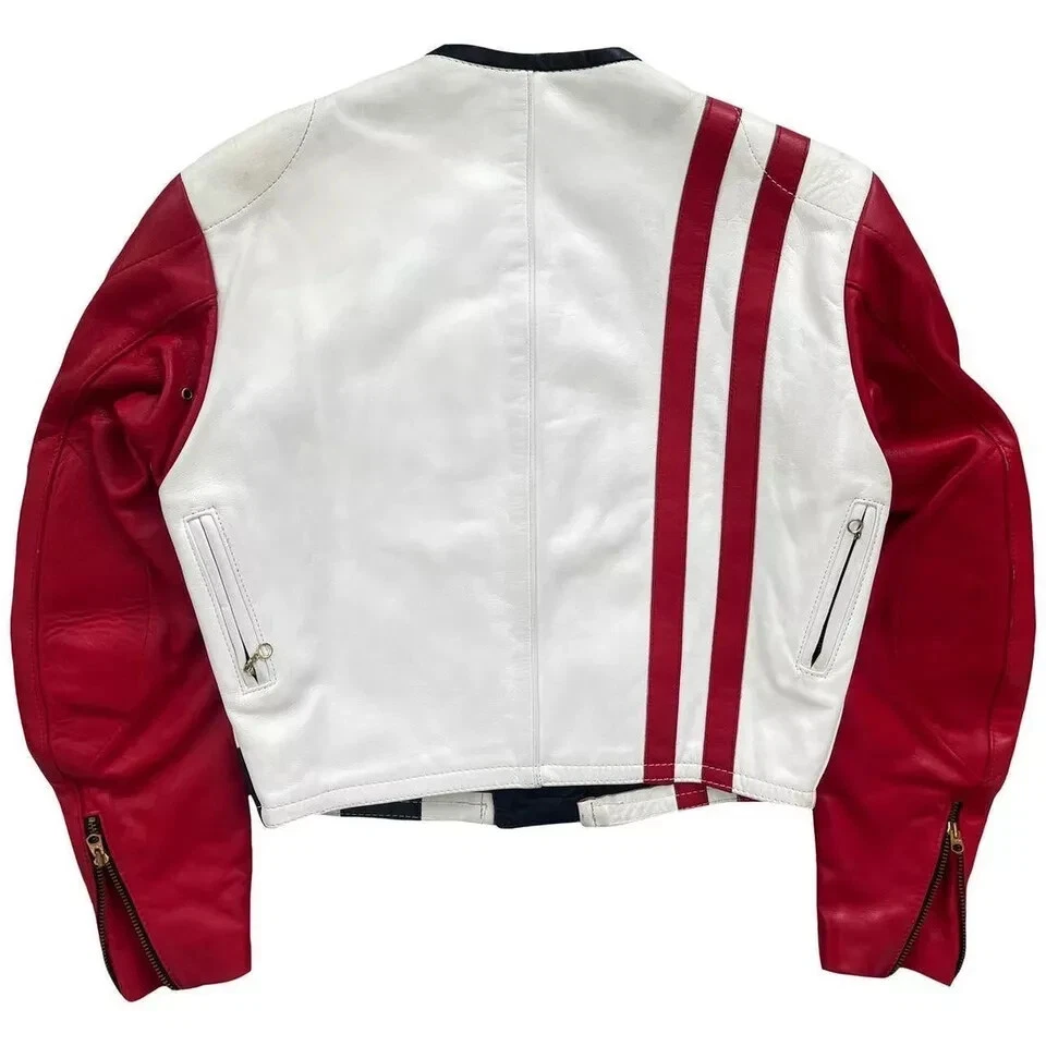 Chaqueta de motociclista hecha a mano para hombre Chaqueta de cuero de vaca genuino Foto 2 de 3