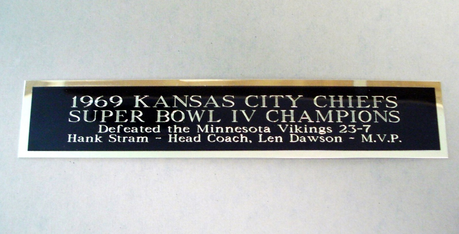 Kansas City Chiefs Football Card Super Bowl 4 Display Case Nameplate 1.5