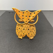 Vintage Libby Metal Earring Holder Orange Metal Owl Jewelry Decor 1960's Glows