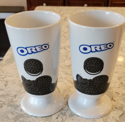New Ceramic Oreo Ice Cream Milkshake Sundae Glasses 7'' Tall Set Lot of 2
