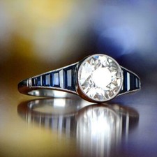 Art Deco Style Bezel Solitaire Ring 14K White Gold Over 2.2 Ct Simulated Diamond