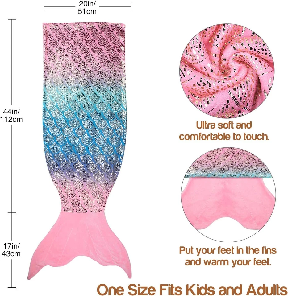 Manta cola de sirena para niños suave cálida crochet ropa de cama envoltura sacos de dormir para niñas Foto 4 de 4