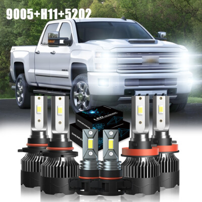 For Chevy Silverado 1500 2007-2015 6x white LED Headlight High/Low+Fog Bulbs Kit