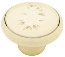 1-1/2" Ceramic Knob Ivory With White Flower Pattern
