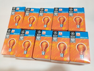 10 x 60W GE Glühbirnen Lampen BC B22d FIREGLOW 60mm GLS Bajonettverschluss