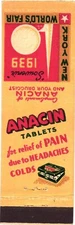 Anacin Tablets For Relief of Pain Headaches Colds Vintage Matchbook Cover