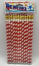 Candy Cane Striped Red White Christmas Holiday Theme Party Gift Favor Pencils