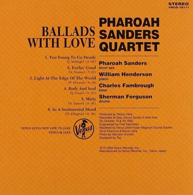 Pharoah Sanders Quartet Jazz SEALED NEW CD Ballads With Love Paper