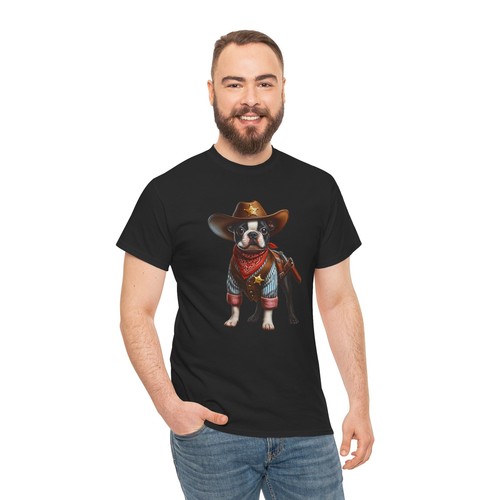 Unisex Adult T Shirt Boston Terrier Cowboy Western Adventure Cute Dog Tee Pet - Picture 19 of 25