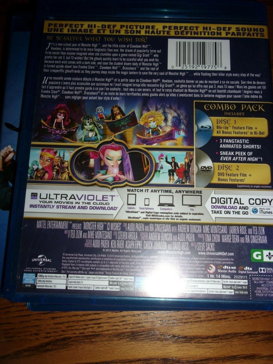 Monster High: 13 Wishes (Blu-ray/DVD, 2013, 2-Disc Set, Canadian
