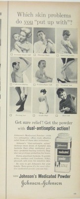 Johnsons Medicated Powder Ad Vintage 1950s Print MCM Men Women