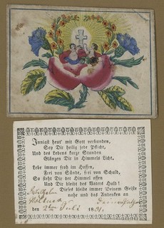 Christening letter godfather letter dated 1851 Biedermeier rose with puttos and cross