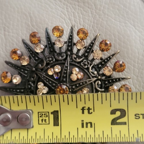 Circular Broach Starburst design Yellow and Clear stones 2 inches diameter - Picture 8 of 8