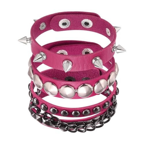 Rock Punk Studded Leather Bracelet Set, Goth Spiked Cuff PU  display picture 2