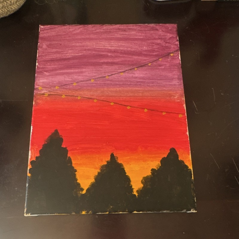 Small Sunset Trees Landscape Canvas Painting, Unframed, Single Piece